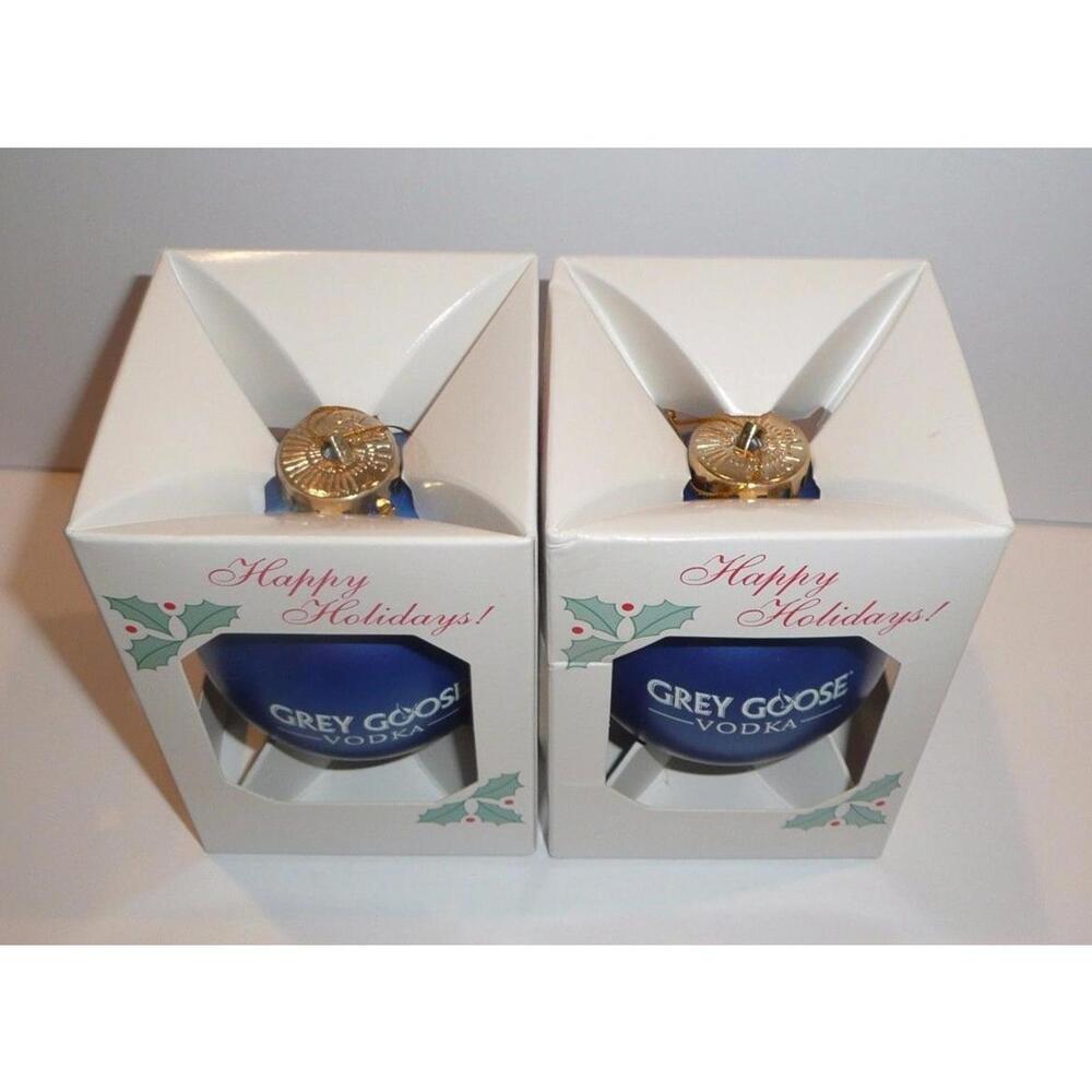 2 Grey Goose Vodka Holiday Ornaments Blue Bulbs Plastic Christmas Tree Lot - Picture 3 of 5